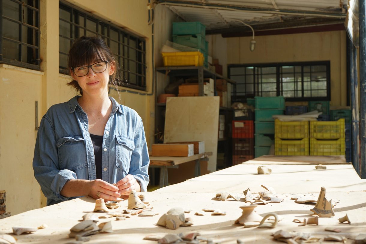 Alice Crowe working in the Strat Museum, Knossos