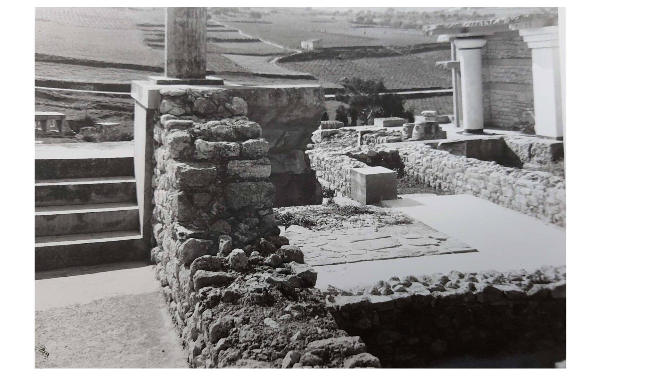 Knossos, looking South from the Piano Nobile. Photograph taken at the time of transfer to the Greek Archaeological Service, April 5, 1952. Source: BSA Archive, BSA Corporate Records- London (Knossos, Pre-1980, Box 1)