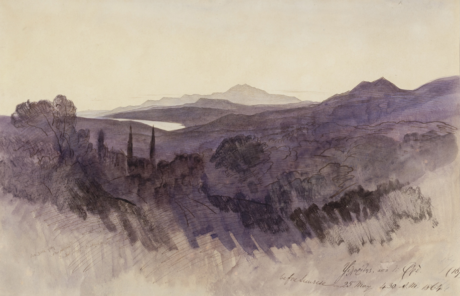 Edward Lear 1864, Psiloritis (Mount Ida) from Phre, before sunrise, 4.30 a.m. - The Gennadius Library, American School of Classical Studies at Athens