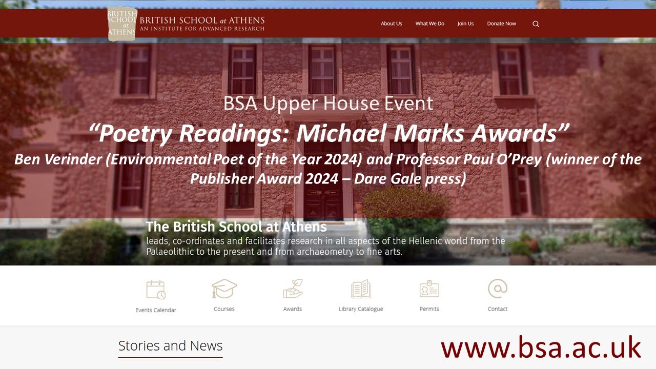 Poetry Readings: Michael Marks Awards - Ben Verinder (Environmental Poet of the Year 2024) and Professor Paul O’Prey (winner of the Publisher Award 2024 – Dare Gale press)
